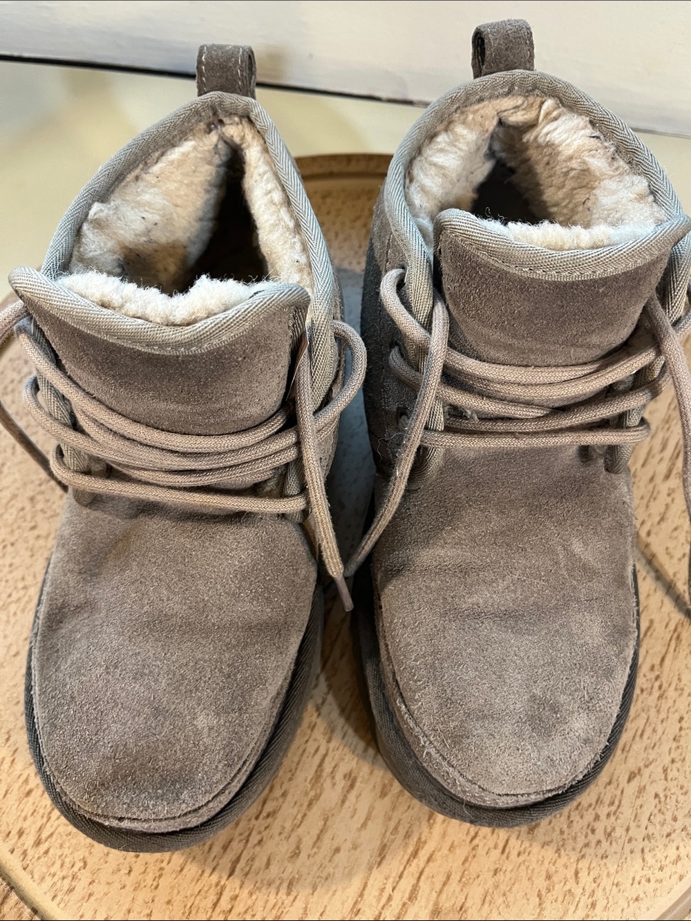 UGG Taupe Suede Lace-Up Shearling Boots for Women